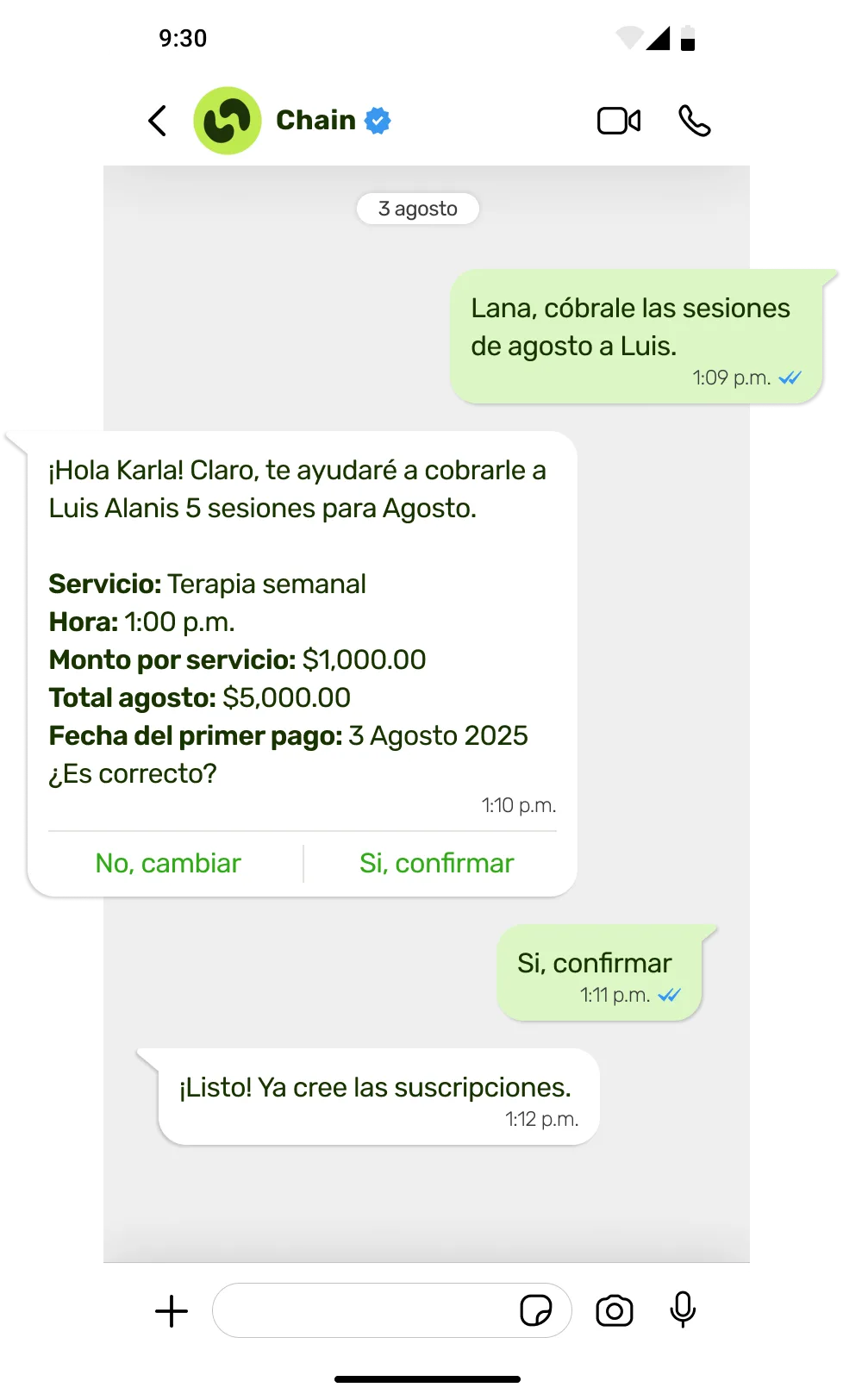 Crea cobros con Chain